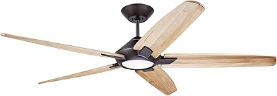 Dorian Eco 60 Inch Ceiling Fan with Light | Dimmable LED Fixture with Premium DC Motor | 6-Speed Wall Control with Natural Solid Wood Blades with and Downrod Mount, Oil Rubbed Bronze