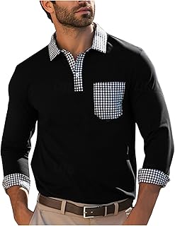 Mens Shirts Dress Polos Shirt for Men Fashion Plaid Patchwork Long Sleeve T Shirt Casual Business Shirt Relaxed Fit