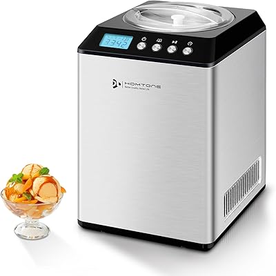 Homtone Ice Cream Maker with Compressor, 2.64 Quart Automatic Ice Cream Machine - No Pre Freezing, Gelato Maker and Icecream Maker with 3 Modes, LCD Digital Display,2H Keep Cool, Stainless Steel