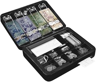 Royal Sovereign Canadian Fold-Out Cash Box With Security Key - Spring Loaded Weight Clips, Removable 9 Slot Coin Tray, Qui...