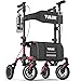 All Terrain Rollator Walkers with Seat and Brakes - TULUR Ultra Foldable Rolling Walker for Seniors with Light, Smooth 4 Wheel Walker No Assembly for All-Surfaces (Red)