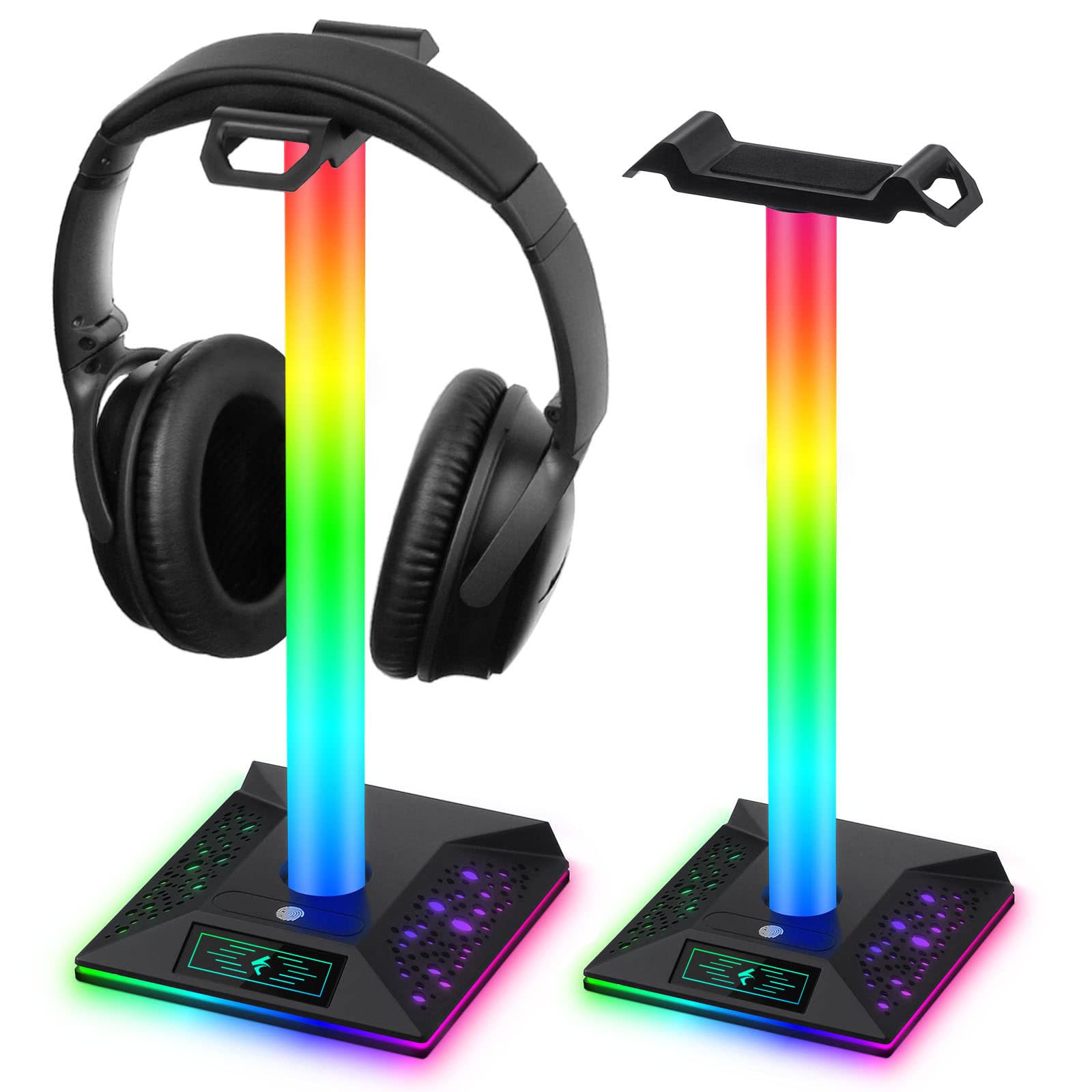 XERGUR RGB Gaming Headphone Stand - Headset Stand with 3.5mm AUX and 2 USB Ports, Headset Holder Hanger for Game Accessories