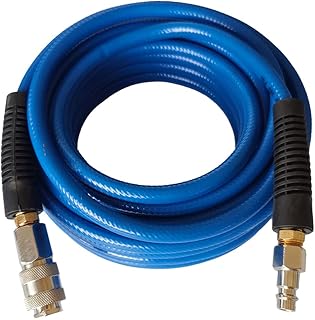 aunstarwei PVC Reinforced Air Compressor Hose Blue with 1/4" Europe Steel Quick Coupler and Plug Fittings, 10m Length