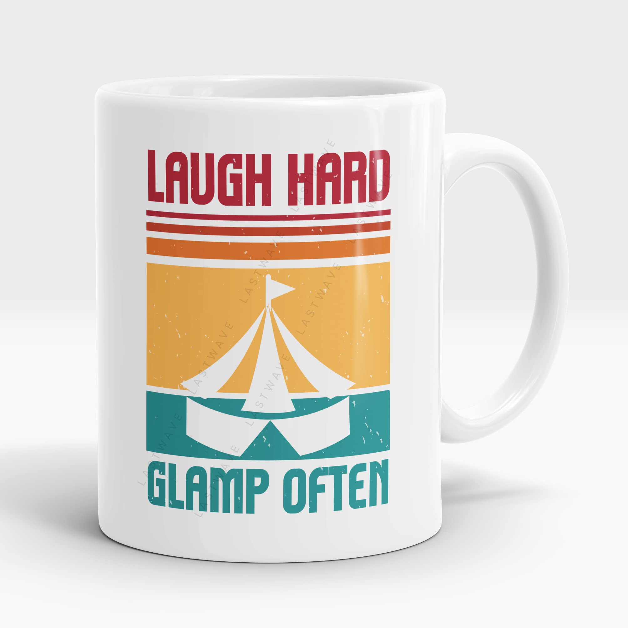 Lastwave Camping Coffee Mug Collection, Laugh hard, Glamp Often, Camping Design Graphic Printed 11 Oz Ceramic Coffee Mug | Gifts for Boyfriend, Girlfriend, Brother, Sister