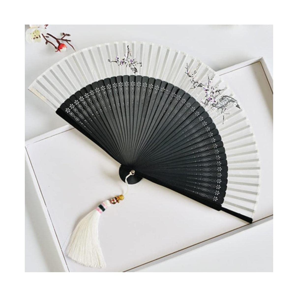 GKPLY Folding Fan Retro Black Floral Pattern Fabrichandheld Fans Silk Folding Fans Fan for Wedding Dancing Party DIY Decoration