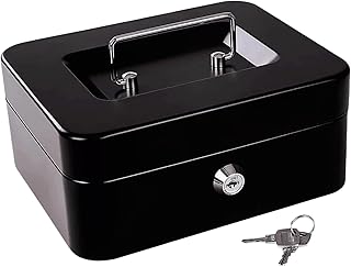 Cash Box with Money Tray and Lock Small Cash Box with Key Lock Box for Money 7.87 x 6.3 x 3.54 Inches Black