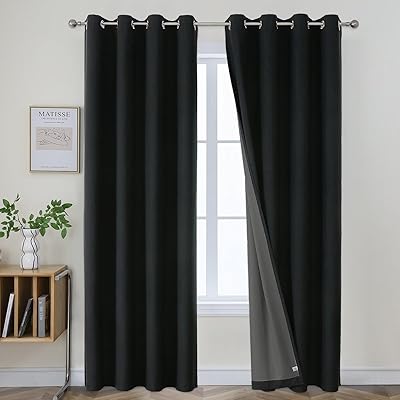 Joydeco Blackout Curtains 108 Inches Long, Black Extra Long Curtains for Living Room Bedroom, Total Room Darkening Curtains Grommets Linen Texture Drapes for Windows(52x108 inch, Black)