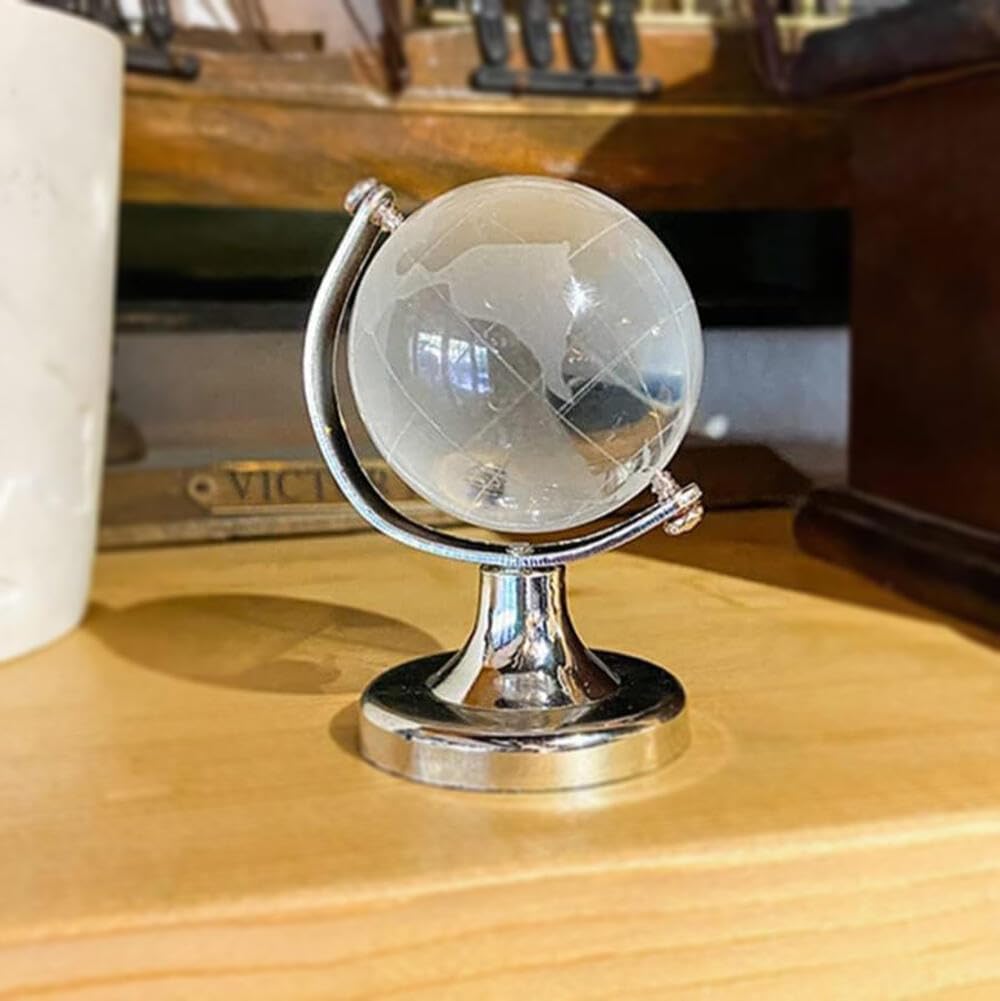 Goodern Mini Globe Crystal Ball,Small Globe for Desk Decor,Round Earth Globe World Map Crystal Ball Decorative Desktop Ornament,Magic Crystal Sphere Glass Globe Craft Ornaments Gifts Home Office Decor