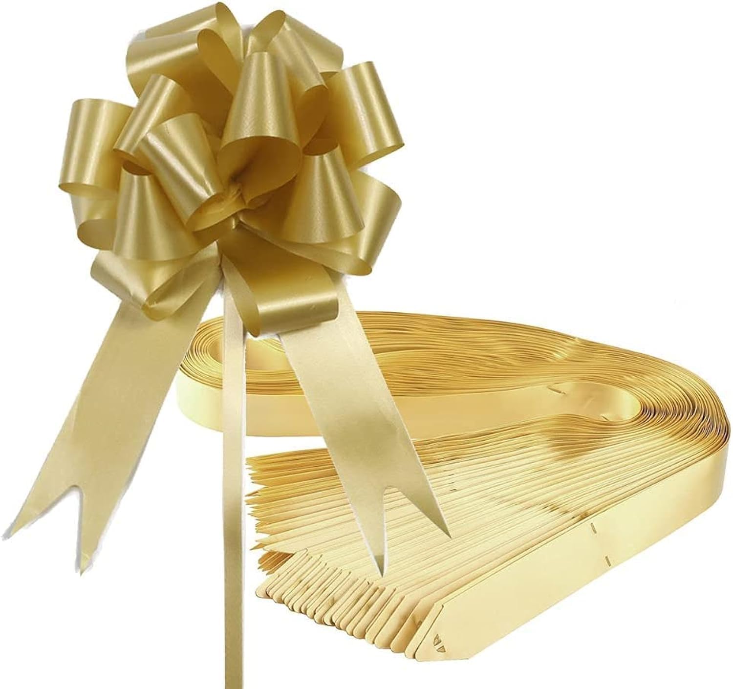 JieGuanG Large Pull Bows, 30pcs Gift Baskets Pull Bows 4.72 Inch Gold Gift Wrapping Ribbon Pull Bows for Present Bouquet Floral Arrangements Birthday Wedding Decoration