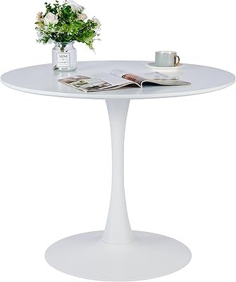 VONLUCE Round Dining Table, 36 Inch Tulip Table with MDF Top and Steel Base, Small Pedestal Table for Dining Room Kitchen Living Room More, Modern Bistro Table Kitchen Table with 220lb Capacity, White