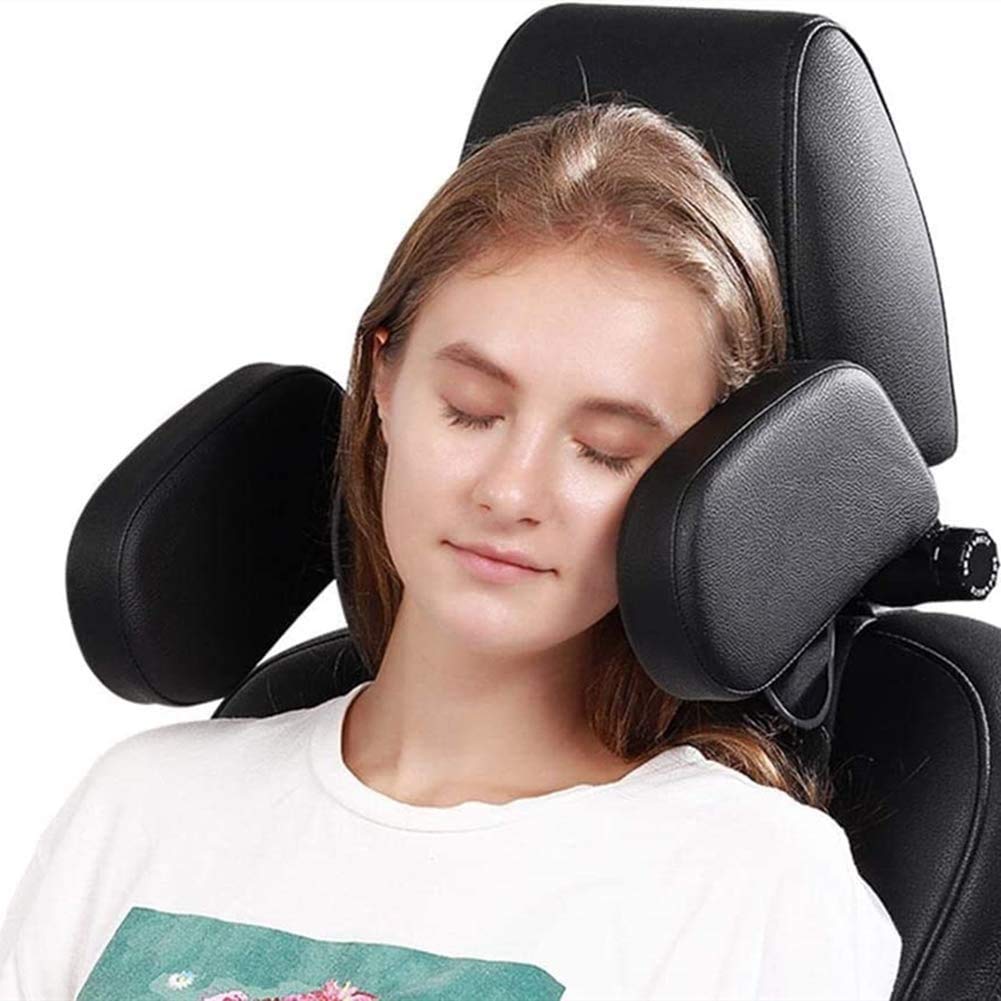 Car Headrest Pillow, Kids Neck Pillows for Travel, Car Seat Head Neck Support Pillow, Adjustable Memory Foam Road Pal Sleeping Headrest - Only Suitable for Car Seat Headrest with Poles (Black)