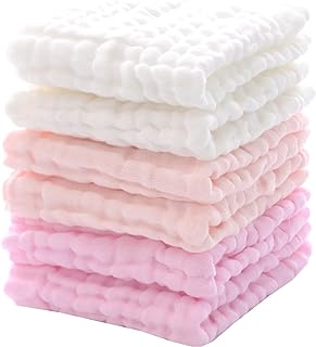 MUKIN Baby Washcloths and Burp Cloths, Soft Absorbent Towels for Newborns, 6 Pack, 12x12 Inches (Pink)