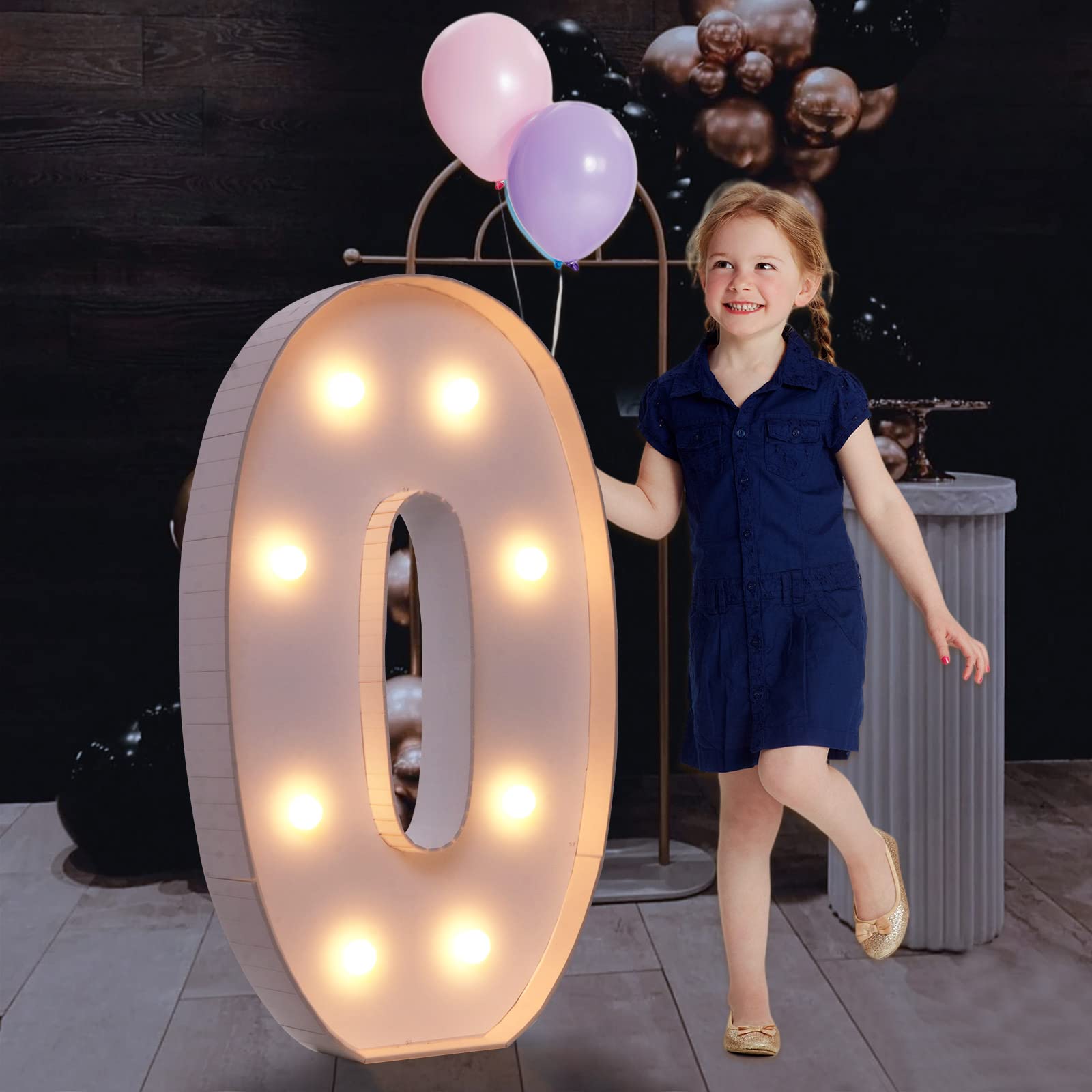 imprsv 3FT Marquee Light Up Numbers, Mosaic Numbers for Balloons, Number 0 Balloon Frame, Marquee Light Up Letters, 30th 40th 50th Birthday Decorations,60th 70th Anniversary Party Decor