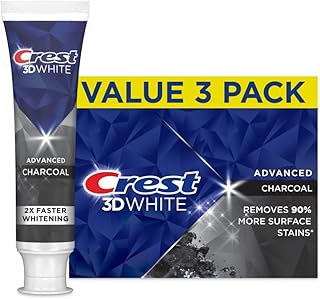 Crest 3D White Advanced Charcoal Teeth Whitening Toothpaste with Fluoride, 3.3 oz, Pack of 3