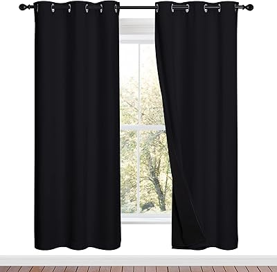 NICETOWN 100% Blackout Window Curtain Panels, Full Light Blocking Drapes with Black Liner for Nursery, 72 inches Drop Thermal Bedroom Drapes and Curtains (Black, 2 Pieces, 42 inches Wide Per Panel)