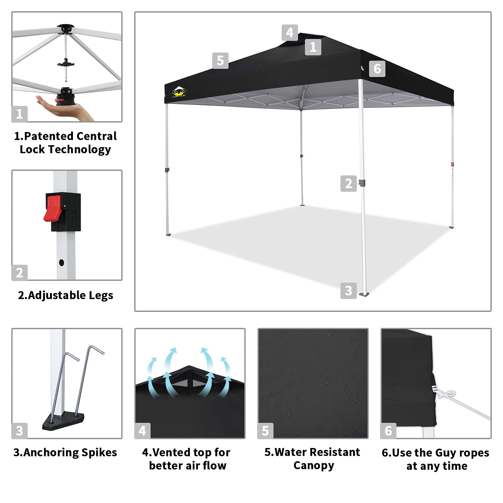 CROWN SHADES 10x10 Pop up Canopy Outside Canopy, Patented One Push Tent ...