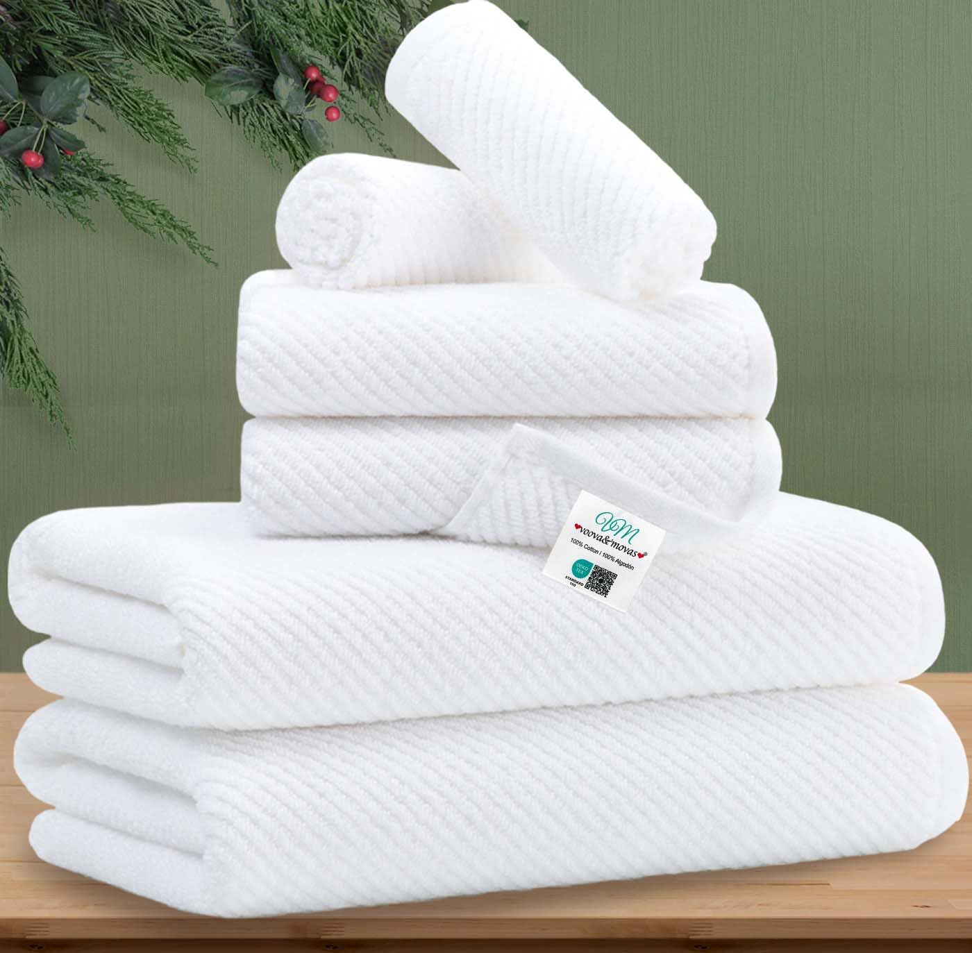 White Towels Bathroom Sets - 100% Cotton | Quick Dry | Lightweight | Thick, Hotel Quality 6PCS Towel Set, 2 Large Bath 30"x56", 2 Hand 18"x28", 2 Wash Cloths 13"x13", Luxury Towel Gift Set