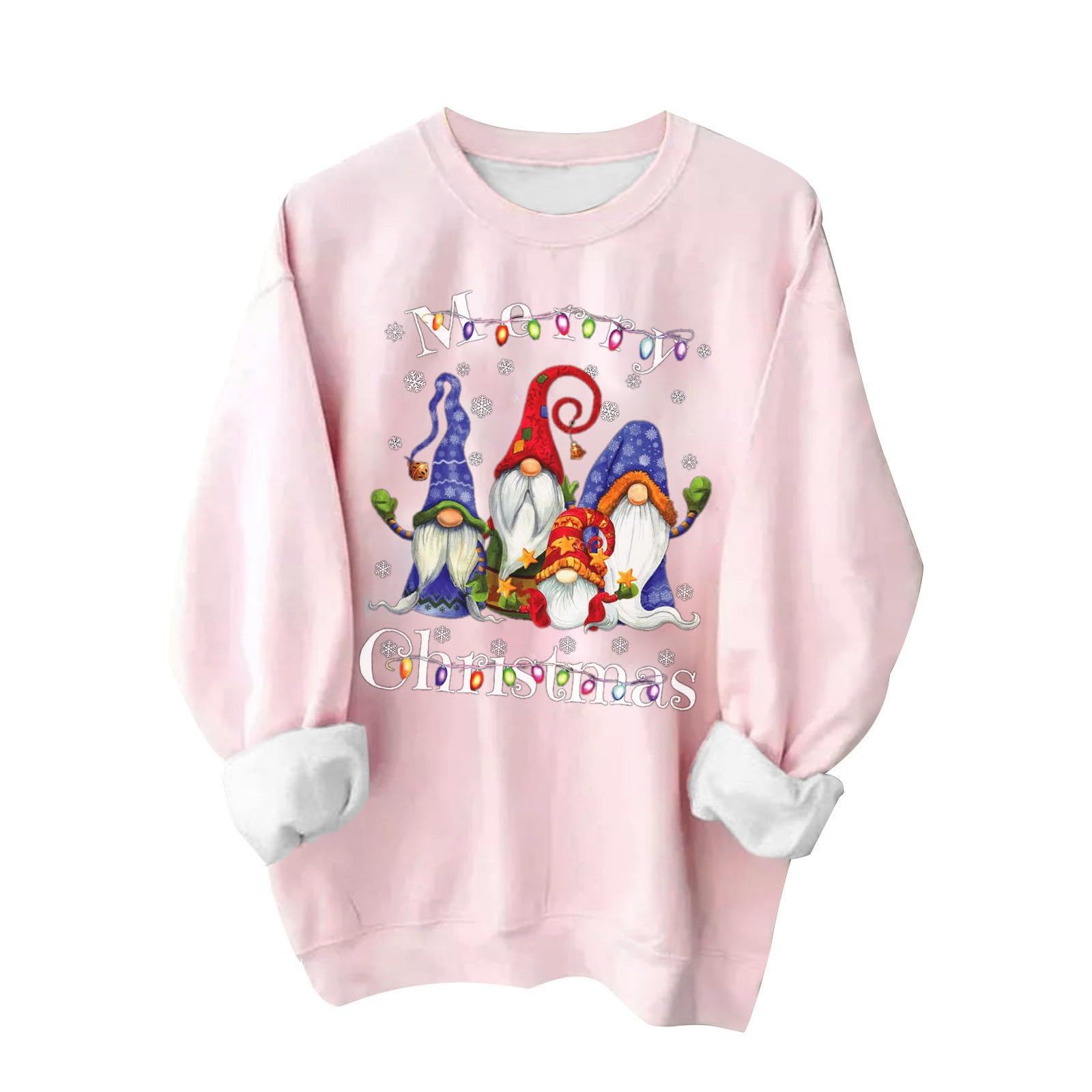 GenericWomens Christmas Pink Pullover Tops Novelty Funny Santa Xmas Tree Graphic Sweatshirt Loose Casual Long Sleeve Crewneck Shirt