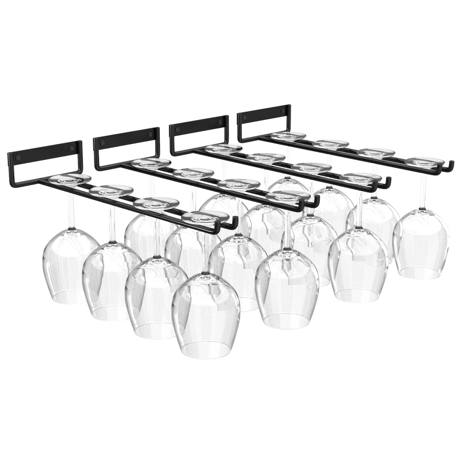 baowenbei 11.8 Inch Wine Glass Rack,Set of 4 Stemware Wine Glass Hanging Rack, Metal Wine Glass Holder Under Cabinet Organization and Storage for Kitchen Bar Decor