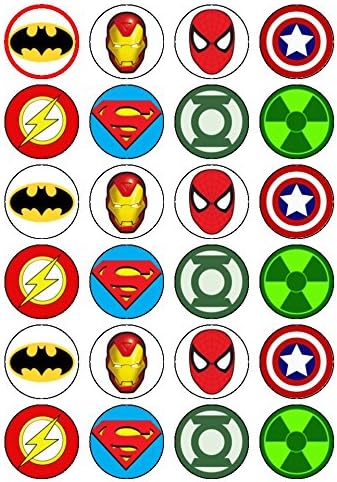 24 Superhero Logos Edible Wafer Paper Cup Cake Toppers : Amazon.co.uk ...