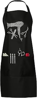 Plum Hill Rhinestone Hair Stylist Apron - Salon Apron for Hairdresser - 3 Pockets and Long Ties