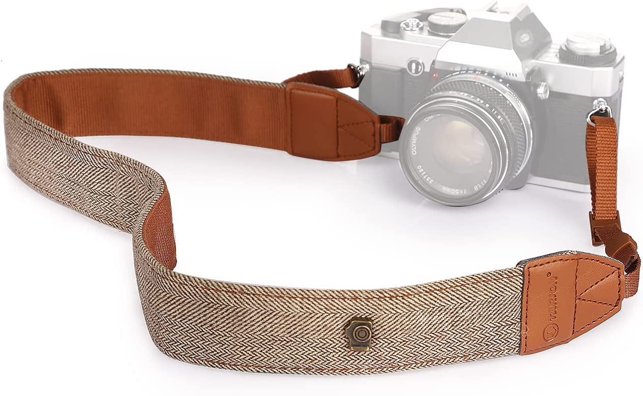 RKPM HOMES Camera Strap Sling belt | Adjustable Shoulder Neck Vintage | for All DSLR Camera Nikon Canon Sony Pentax | Cotton Leather finish Hooks Safety cross-body women Men – Brown, Brown, Standard,