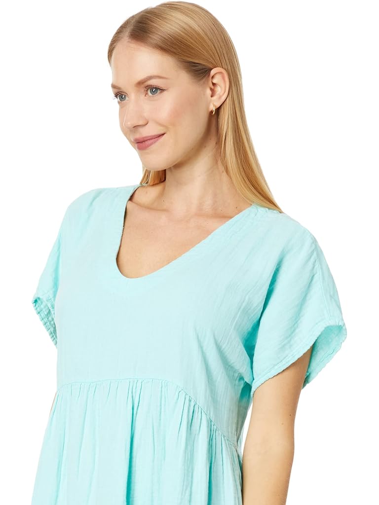 Mod-o-doc Double Layer Gauze Short Sleeve V-Neck Tiered Dress