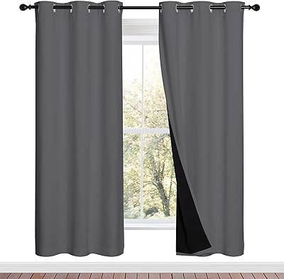 NICETOWN Grey Full Shade Curtain Panels, Pair of Energy Smart & Noise Blocking Out Blackout Drapes for Dining Room Window, Thermal Insulated Guest Room Lined Window Dressing(Gray, 42 x 72 inch)