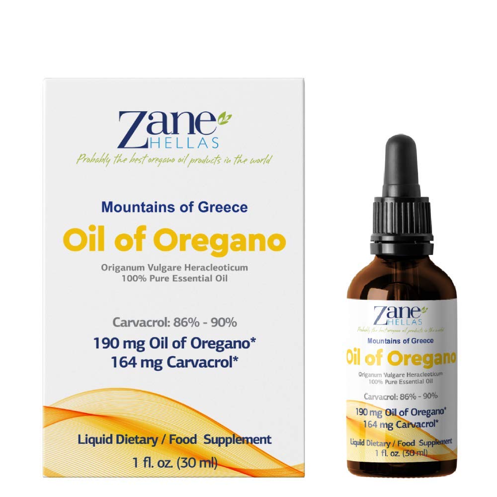 Zane HELLAS Probably the best oregano oil products in the world 190 mg -164 mg Carvacrol per Serv g-4 Drops Daily. 100% Greek Undiluted of . 86%-90% M Carvacrol. 2 fl. oz.- 60ml