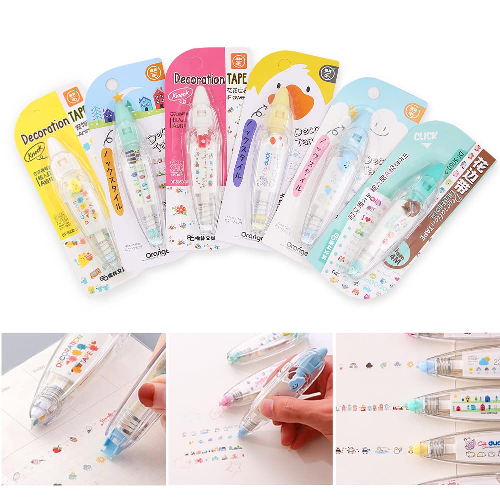 Geluode 6Pcs Decorative Correction Tape, Creative Cartoon Pattern Decorative Tape Stickers for Scrapbooking Greeting Card Cute Sign DIY Decorative