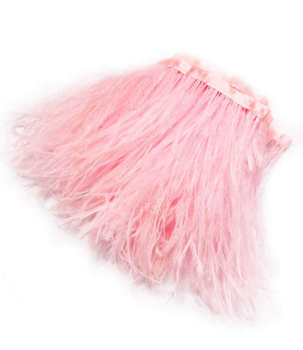 2 Yards 5-6inch Pink Ostrich Feathers Trim Fringe for DIY Dress Sewing Crafts Costumes Decoration