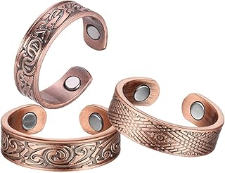 BioMag Copper Rings for Men Dad, Magnetic Pure Copper Rings Adjustable Ring for Fingers Thumb-3PCK