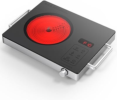 VEXMAECY Portable Ceramic Cooktop Infrared Hot Plate,Stainless Steel Countertop Burner With Double Rings Heating Dual Control 10 Power 3H Timer Electric Stove For Cooking 1800W(Gray)