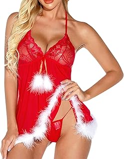 Satohom Femme Noël Bikini Robe de Nuit Coquine Ensemble, Noël Femmes Charmant Costume Noël Mère Déguisement, Femme Adulte ...