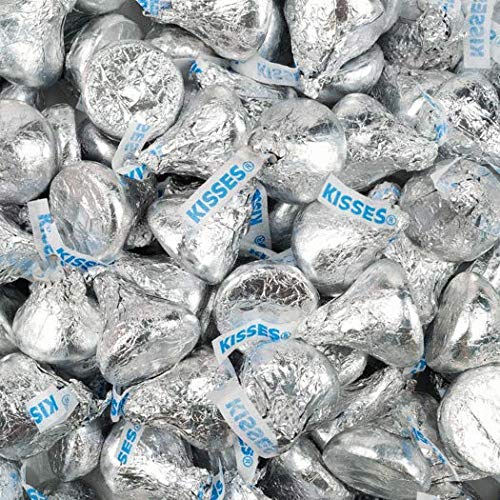 Hershey Kisses Milk Chocolate Silver Foil Wrap Candy, Approx.60 Pieces (in Tundras Sealed Bag)