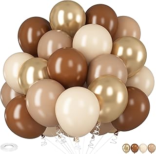 Brown Gold Balloons, 12 inch Brown Cream Balloons Double Stuffed Brown Beige Balloons Apricot Gold Latex Balloons for Neut...