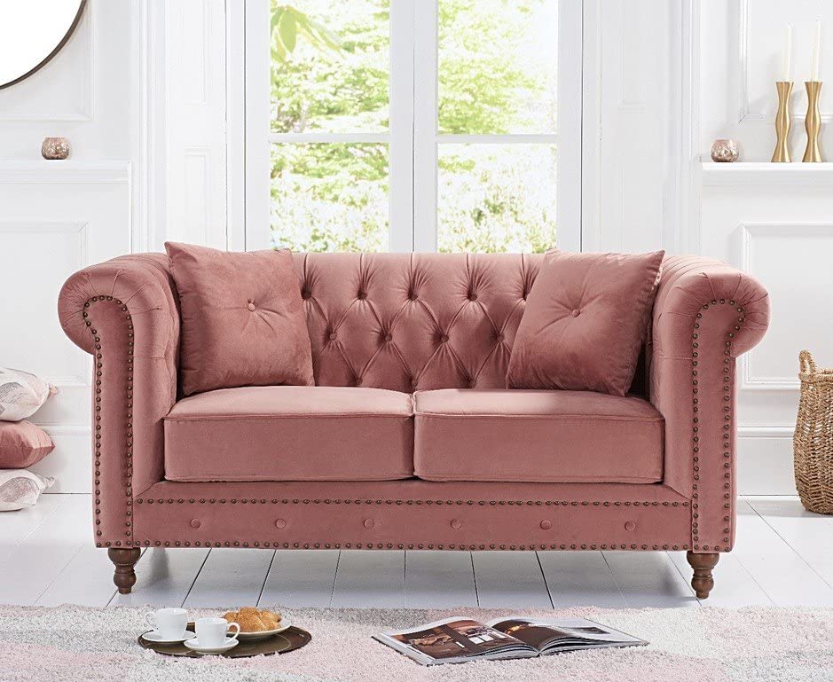 Wooden Furniture City Velvet 2 Seater Modern Chesterfield Sofa (Pink)