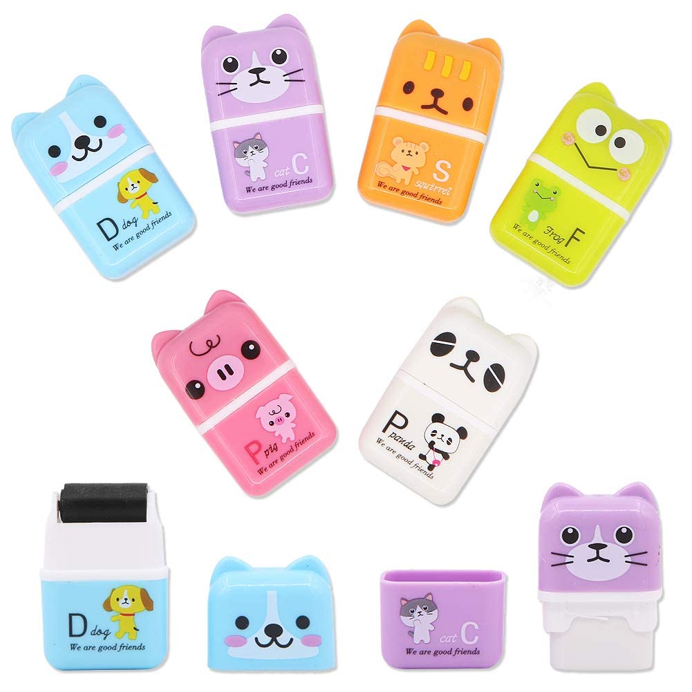 Geluode6 Pcs Cute Pencil Eraser, Cartoon Animal Themed Roller Colorful Rectangle Eraser, Pencil Rubber Erasers for Kids School Office Supply Stationery