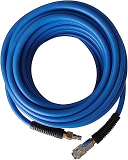 aunstarwei PVC/Rubber Hybrid Air Hose Blue with 1/4" Europe Steel Quick Coupler and Plug Fittings, 10m Length