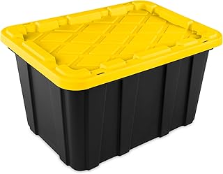 Sterilite 6-Pack Stackable Storage Bins, Heavy Duty Totes w/ Lids, 27 Gallon, Black/Yellow