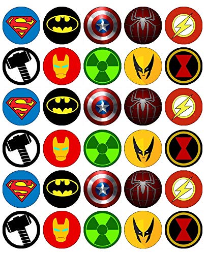 Buy 30 Superhero Logos Cupcake Toppers Edible Wafer Paper Fairy Cake ...