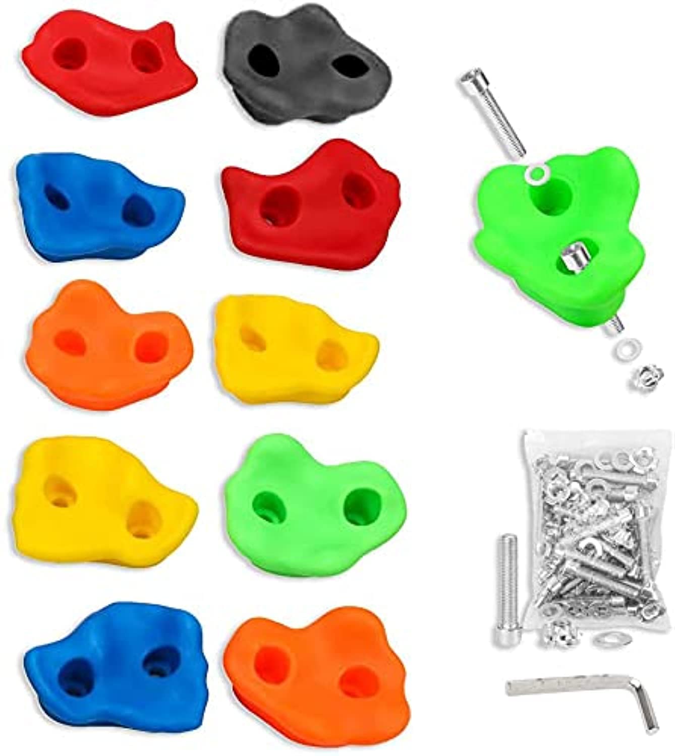 NA 10 Pcs Rock Climbing Holds Wall Rock Climbing Stones Kit Set Backyard Kids Toys with Mounting Hardware Screws