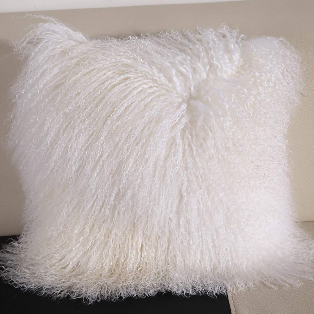 ROSE FEATHER Real 100% Tibetan Mongolian Lamb Sheepskin Wool Fur Super Soft Plush Leather Pillowcase Cushion Cover,White 26x26inch