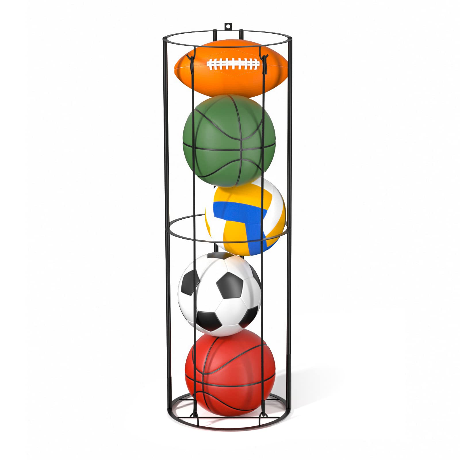 Garage Ball Storage Vertical Ball Rack, Basketball Soccer Ball Holder Wall Mount, Ball Cage Storage Rack for Balls, Sports Ball Organizer for Kids Room, Garage, Home - Easy to Assemble