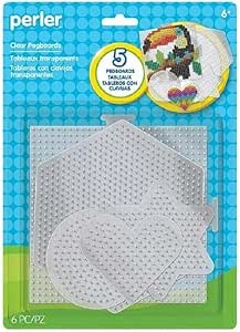 Perler Beads Assorted Small and Large Pegboards for Kid&#39;s Crafts - (5) clear Perler pegboards, (1) sheet of reusable ironing paper, 6 pcs