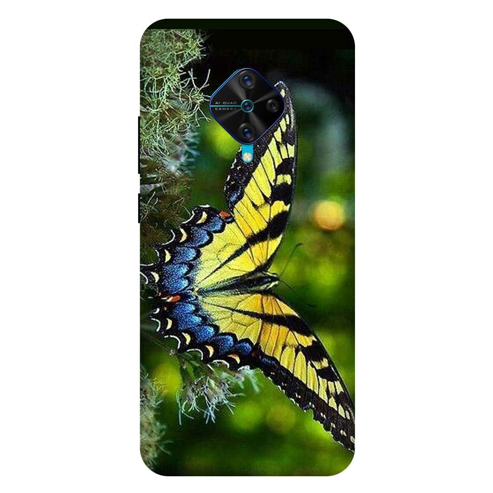 SRIJONI Customised Printed Personalised Back Cover for Vivo S1 Pro Papilio Glaucus Yellow & Blue Swallotail Butterfly D5008