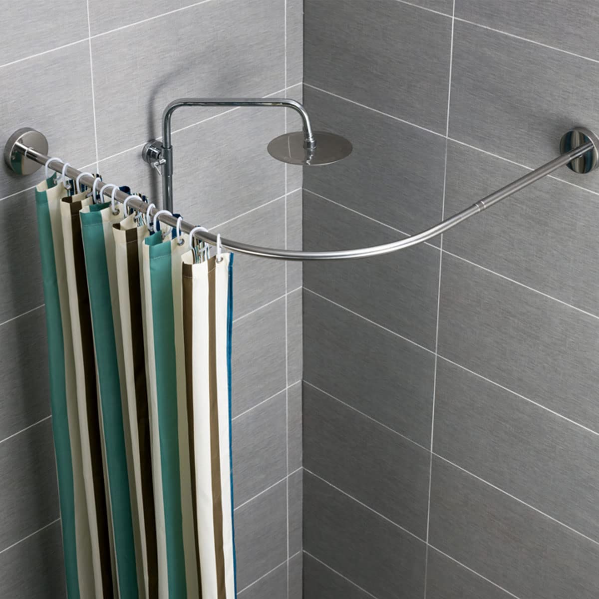 LWDNB Curved Shower Curtain Rod,Extendable Shower Curtain Rods No Drill,Stainless Steel 304,Extendable 130-180cm, for Bathroom, Bathtub, Clothing Store