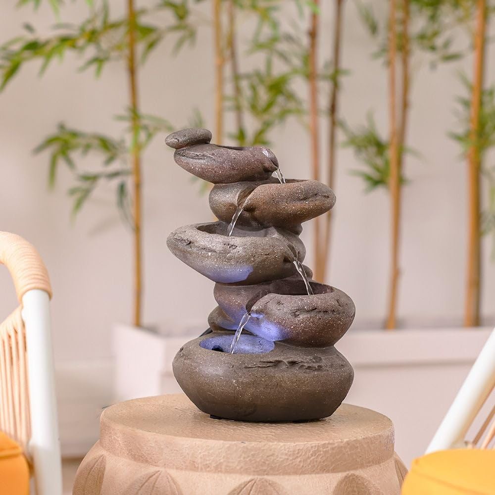 Danube Home Elgon Fountain | Indoor/Outdoor Garden Waterfalls |Relaxing Natural Flowing Water Meditation | Modern Design Zen Water Falls Decor For Home Office L 24 x W 16 x H 33.5 cm