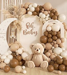 140Pcs Netural Balloon Garland Arch Kit, 5 10 12 18inch Brown Beige Nude Tan Balloons for Birthday Party Netural Bear Baby...