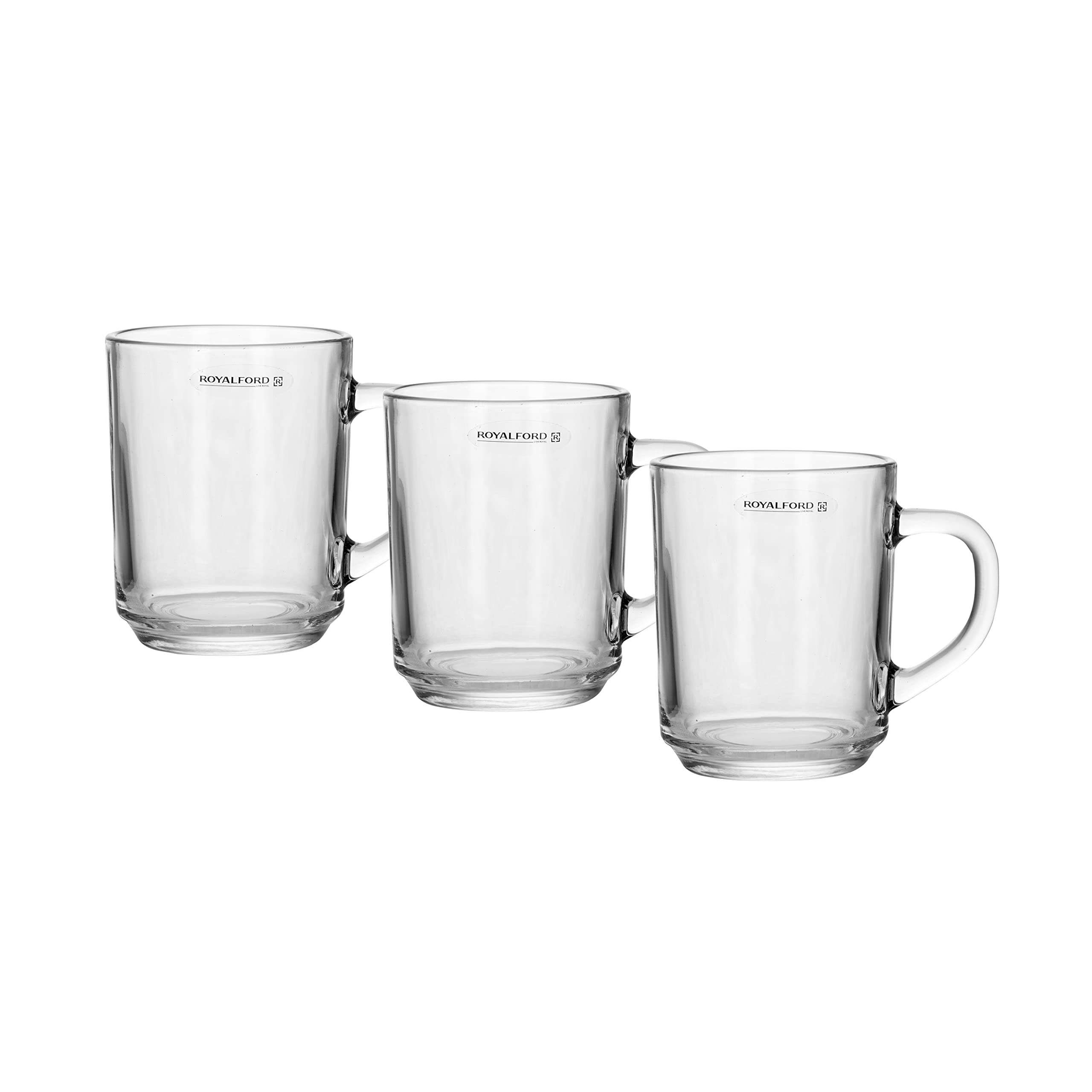 Royalford 210ML 3 Pcs Glass Mug with Handle - Large Coffee Mug, Durable, Safe & Lightweight Material | Thick Wall, Lead Free | Dishwasher Safe | Ideal for Hot & Cold Drinks,RF9971